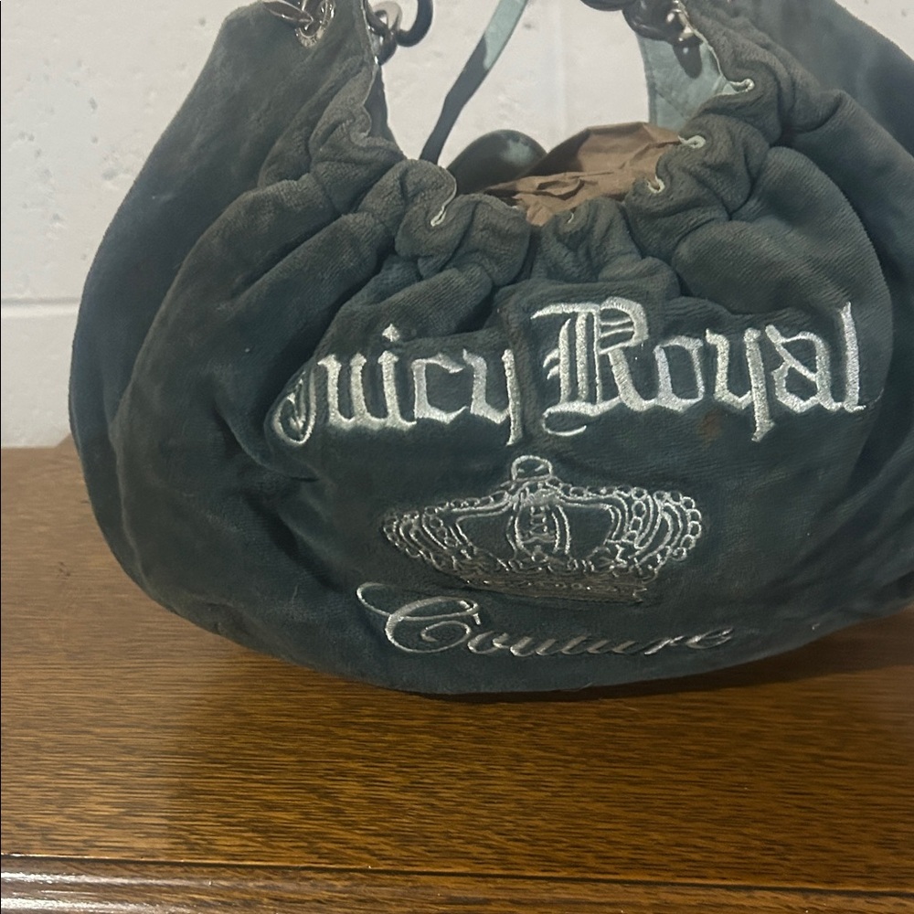 Juicy Couture Dark Gray Velvet Shoulder Bag